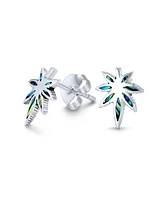 Bling Jewelry Rainbow Iridescent Inlay Abalone Shell Leaf Stud Earrings Western Jewelry For Women .925 Sterling Silver Lever Back