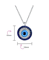 Bling Jewelry Turkish Blue Pave Cz Spiritual Protection Amulet Evil Eye Round Circle Pendant Station Necklace For Women .925 Sterling Silver