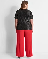 Dkny Plus Sequined Short-Sleeve Crewneck Top