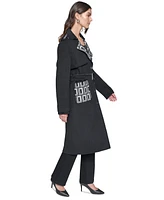 Karl Lagerfeld Paris Women's Monogram-Print Wool Coat