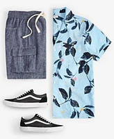 Sun Stone Mens Pete Leaf Pattern Short Sleeve Shirt Pete Linen Cargo Shorts Created For Macys