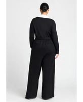 Eloquii Women's Tuxedo Knit Jumpsuit