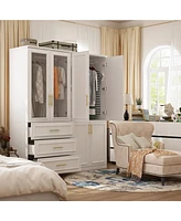 Famapy 6-Door Big Armoires with 2 Hanging Rods, 3-Drawers, Shelves