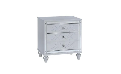 Slickblue Contemporary Nightstands with Mirror Frame Accents: Bedside Table with Two Drawers, One Hidden Drawer, Crystal Pull