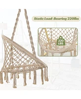 Slickblue Handmade Macrame Swing Chair with Stand Cozy Hammock Chair for Indoor/Outdoor Relaxation