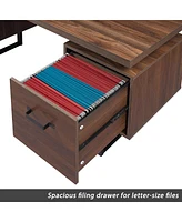 Slickblue Home Office Computer Desk – 59-Inch Writing Study Table with Drawers and Hanging Letter-Size File Storage