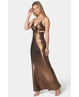 Bebe Women's Twist Bodice Metallic Gown