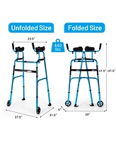 Sugift Folding Adjustable Aluminum Wheel Walking Frame-Navy