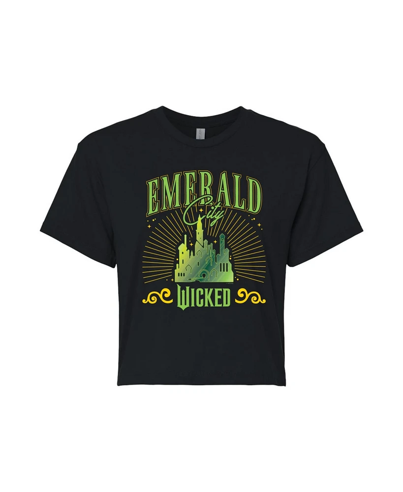 Hybrid Apparel Juniors Trendy Wicked Emerald City Graphic Cropped T-Shirt