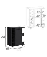 Depot E-shop Selden Bar Cart with 6-Built Bottle Racks, Casters and 2-Open Side Shelves