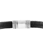 Effy Men's Onyx & Woven Leather Bracelet in Sterling Silver