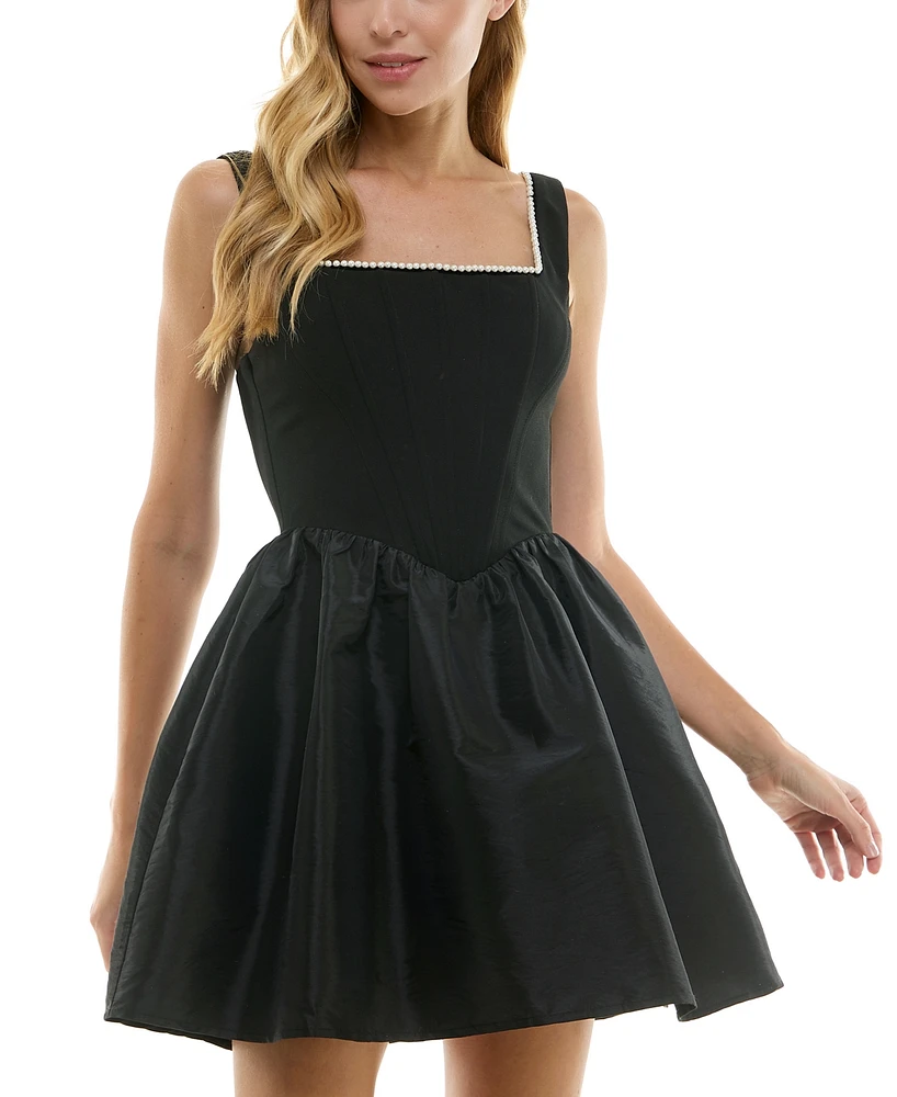 City Studios Women's Pearl Trimmed Fit & Flare Dress