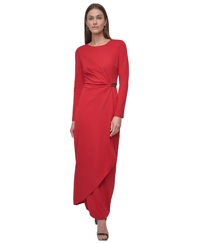 Dkny Women's Long-Sleeve Side-Draped Evening Gown