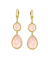 Bling Jewelry Elegant Soft Pink Dangle Earrings Double Round Teardrop, Lever Back for Women 14K Gold-Plated .925 Sterling Silver