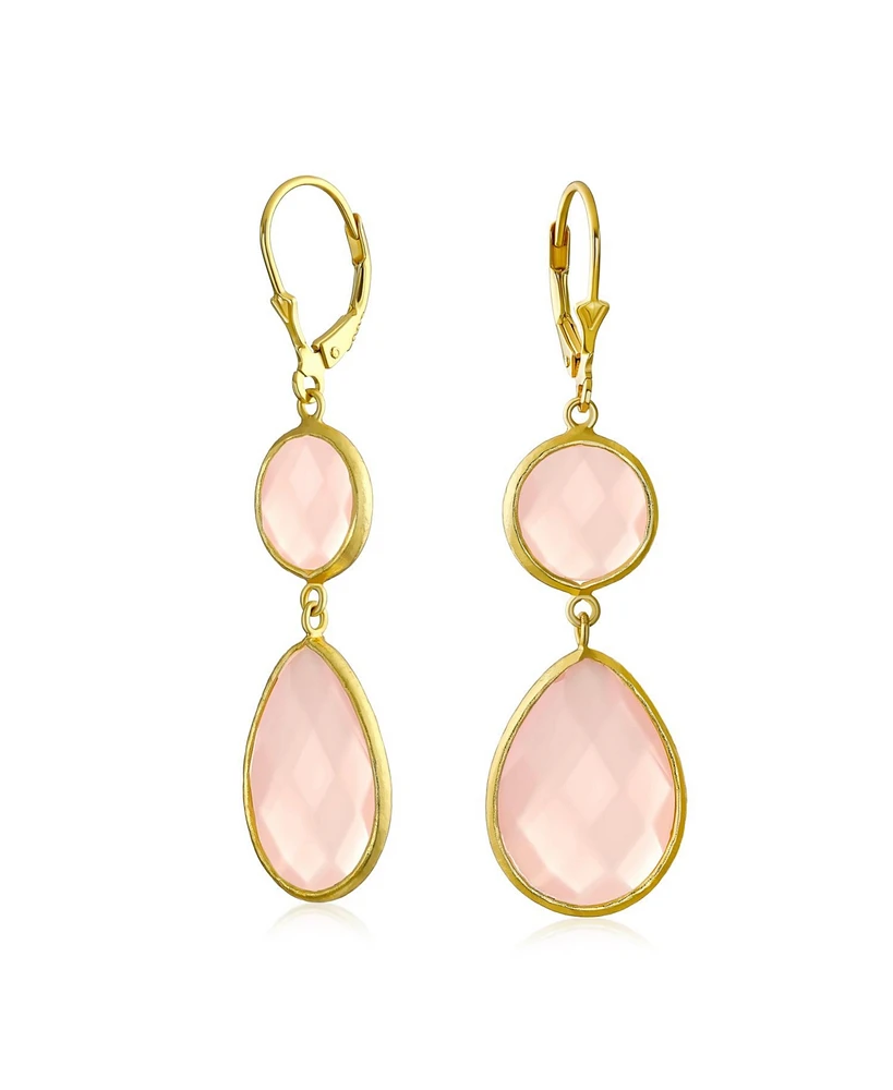 Bling Jewelry Elegant Soft Pink Dangle Earrings Double Round Teardrop, Lever Back for Women 14K Gold-Plated .925 Sterling Silver