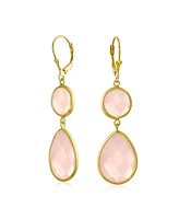 Bling Jewelry Elegant Soft Pink Dangle Earrings Double Round Teardrop, Lever Back for Women 14K Gold-Plated .925 Sterling Silver