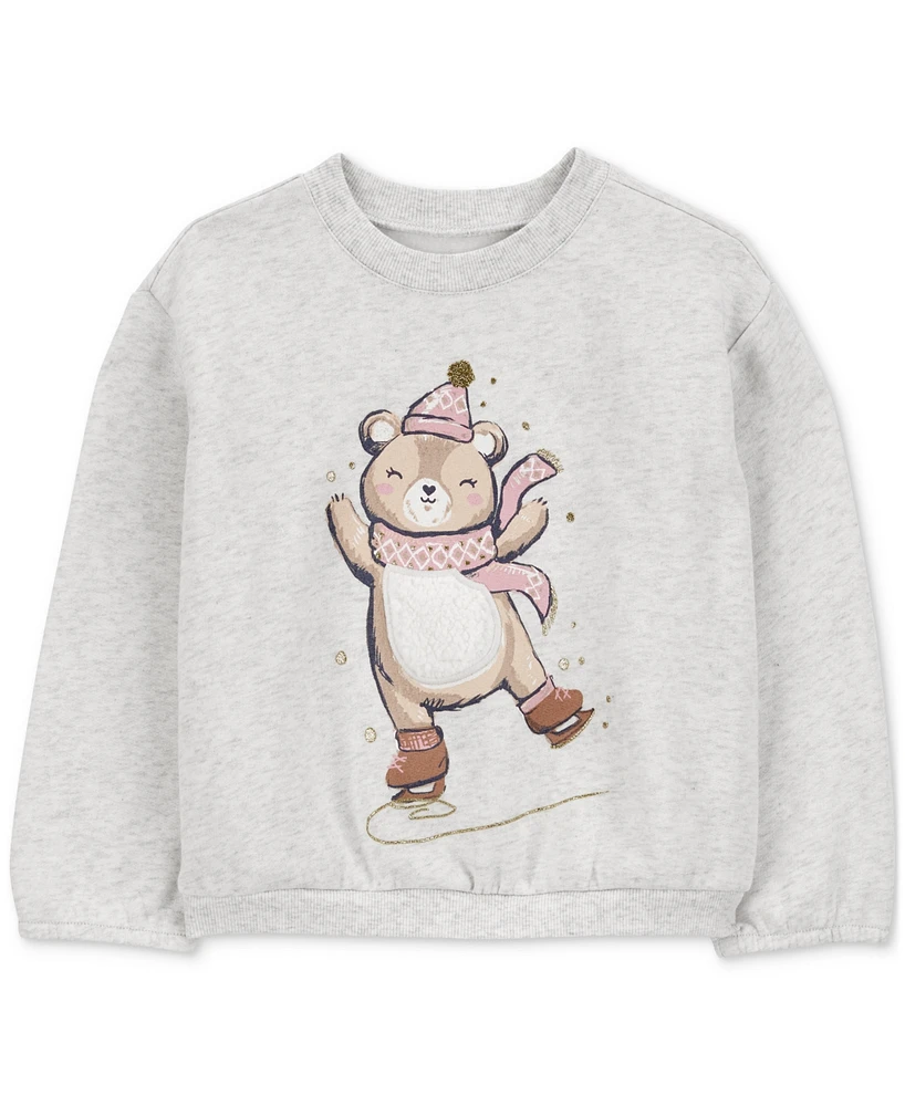 Carter's Toddler Girls Ice Skating Bear Graphic Fleece Sweatshirt