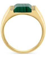 Effy Men's Malachite & Diamond (1/10 ct. t.w.) Ring in Gold-Plated Sterling Silver