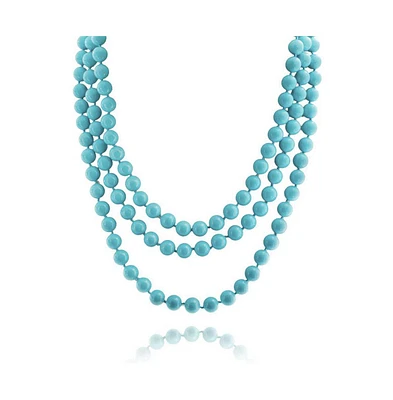 Bling Jewelry Classic Western Style 10MM Round Ball Bead Endless 70 Inch Long Strand Double Triple Wrap Layer Synthetic Blue Turquoise Necklace For Wo