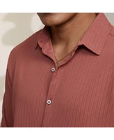 Men's Coral Pink Stripe-Creased Shirt