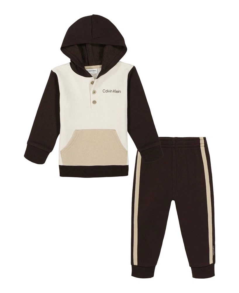 Calvin Klein Baby Boy Colorblock Fleece Hoodie Side-Striped Joggers, 2-Piece Set