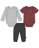 Calvin Klein Baby Boy Long Sleeve Printed Bodysuit, Short Logo Bodysuit Joggers, 3-Piece Set