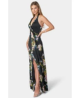 Bebe Women's Print Satin Pleat Maxi Dress