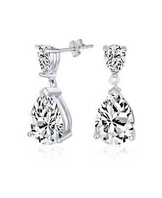 Bling Jewelry Classic Simple 5CT Cubic Zirconia Clear Teardrop Pear Shaped Solitaire Cz Dangle Earrings For Prom .925 Sterling Silver