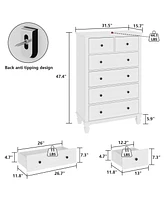Homsee White 6-Drawers Wood Chest of Drawer Dresser