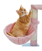 Slickblue Flower Cat Tree – 47.2'' Multi-Level Cat Tower with Sisal Scratching Posts, Pink Top Perch, Ramp, Fluffy Ball