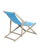 Beach Sling Patio Chair Set of 2 - Wooden Folding Outdoor Chairs with 3-Level Height Adjustment, Portable Reclining Beach Chair