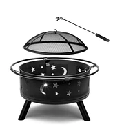 Slickblue 30-Inch Black Metal Fire Pit: Durable Outdoor Fire Bowl for Backyard & Patio