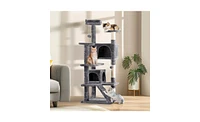 Slickblue 53-Inch Multi-Level Cat Tree Condo with Scratching Posts: Kittens' Activity Tower & Playhouse - Dark Grey