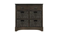 Slickblue Storage Cabinet with 2 Drawers and 4 Classic Rattan Baskets for Dining Room Living