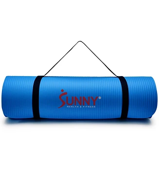 Sunny Health & Fitness Premium 1/2-Inch Extra Thick Exercise Yoga Mat Non-Slip High Density Pilates and Floor Workout Elastic Strap Portable with Carr