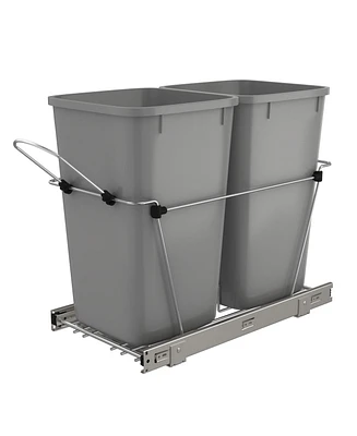 Rev-a-Shelf Double Pullout Trash Can 27 qt. for Kitchen, Silver, Rv-15KD-17C S
