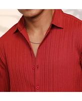 Campus Sutra Men's Cadmium Red Self-Design Striped Shirt