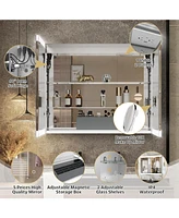 Lalahoo Lighted Medicine Cabinet,30.1"x24" Surface or Recessed Medicine Cabinet, Medicine Cabinet Mirror with 2 Outlets 1 Usb,Lighted Medicine Cabinet