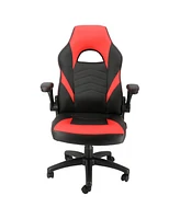 Elama High Back Adjustable Faux Leather Office Chair in Black and Red
