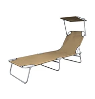 vidaXL Folding Sun Lounger with Canopy Steel Taupe