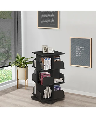 Kings Brand Furniture 3-Tier Revolving Bookcase Bookshelf, Media Storage Cabinet, Natural