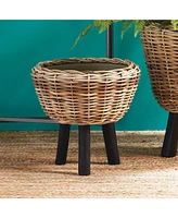 Napa Home & Garden Woven Rattan Dry Basket Plant Riser 17"