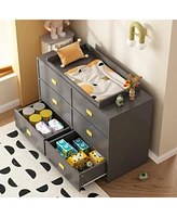 Homsee 6-Drawer Gray Wood Dressers Storage Organizer Cabinet