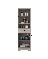 Depot E-Shop Norwalk Linen Single Door Cabinet, Three External Shelves, One Drawer, Two Interior Shelves, Light Gray