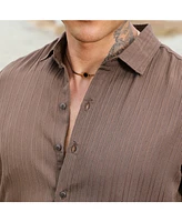 Campus Sutra Men's Mocha Brown Self-Design Striped Shirt