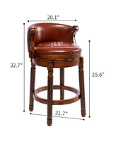 Slickblue Leather Wooden Bar Stools Rustic and Stylish Seating for Kitchen or Bar