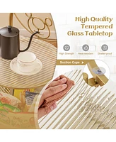 Gymax 2-Tier Mobile Glass Coffee Table w/ Bear Pattern Storage Basket Transparent & Golden