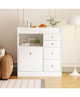 Homsee White 5-Drawers Changing Table,Kids Low Dresser with Shelf