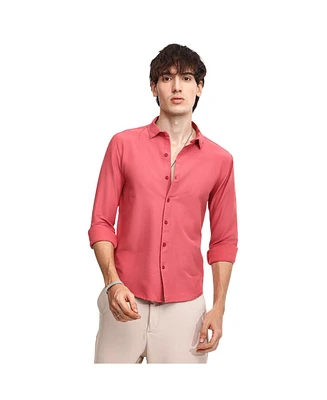 Campus Sutra Men's Coral Pink Solid Basic Shirt