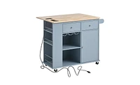 Slickblue Kitchen Island with Power Outlet: Drop Leaf, Rubber Wood Top, Open Storage, Wine Rack, 5 Wheels, & Adjustable Storage